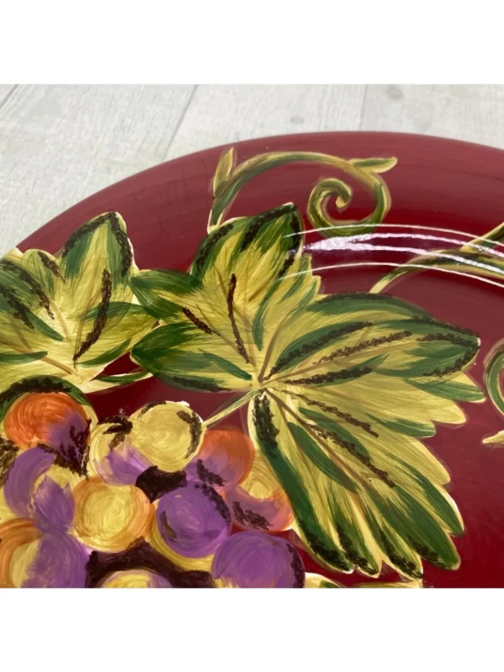 Tabletops AVELLINO CABERNET Hand Painted Red Earthenware Dinner Plates Set 2 NEW